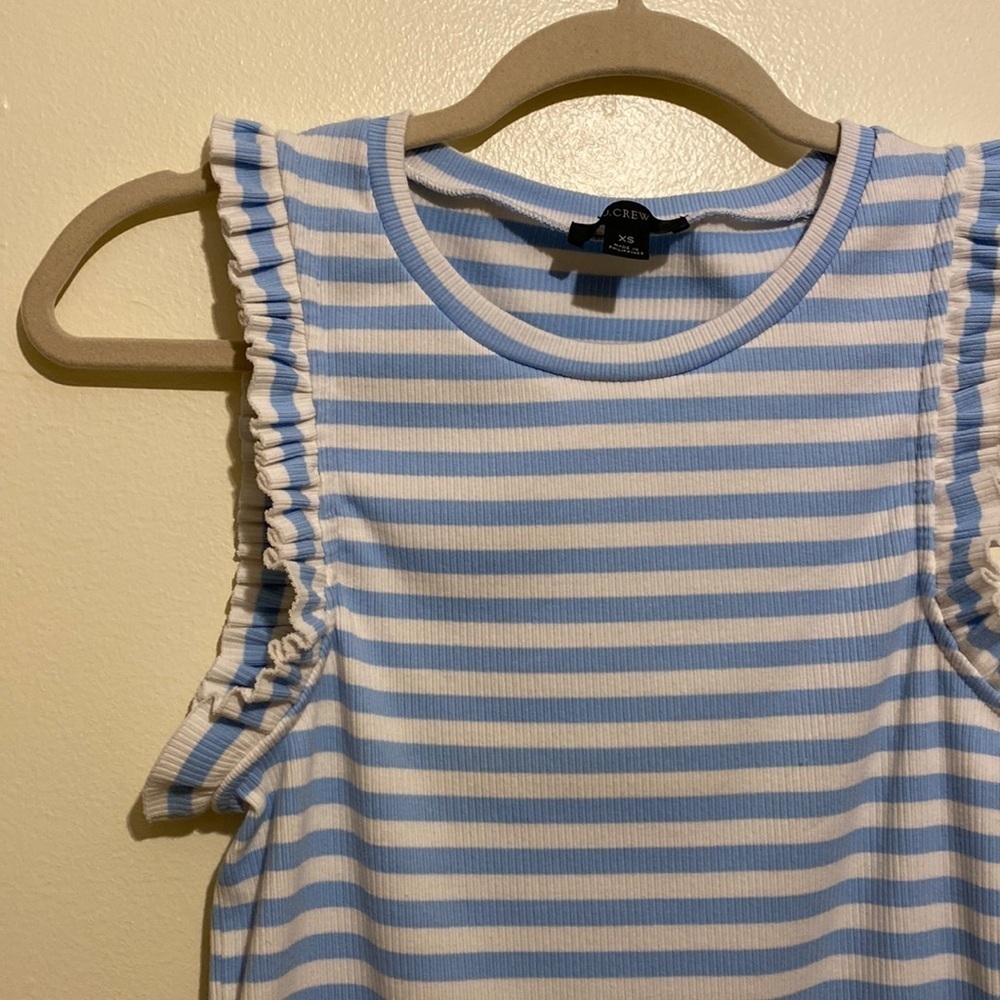 J.Crew ruffle tank white and blue striped . Size Xs. Style AW140 . - Picture 4 of 10